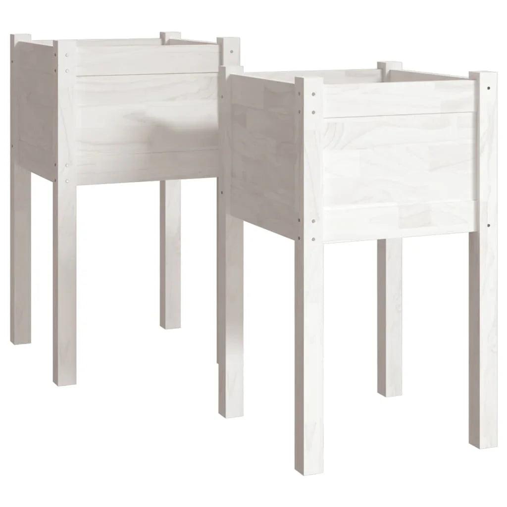 NNEVL Garden Planters 2 pcs White 40x40x70 cm Solid Pinewood.