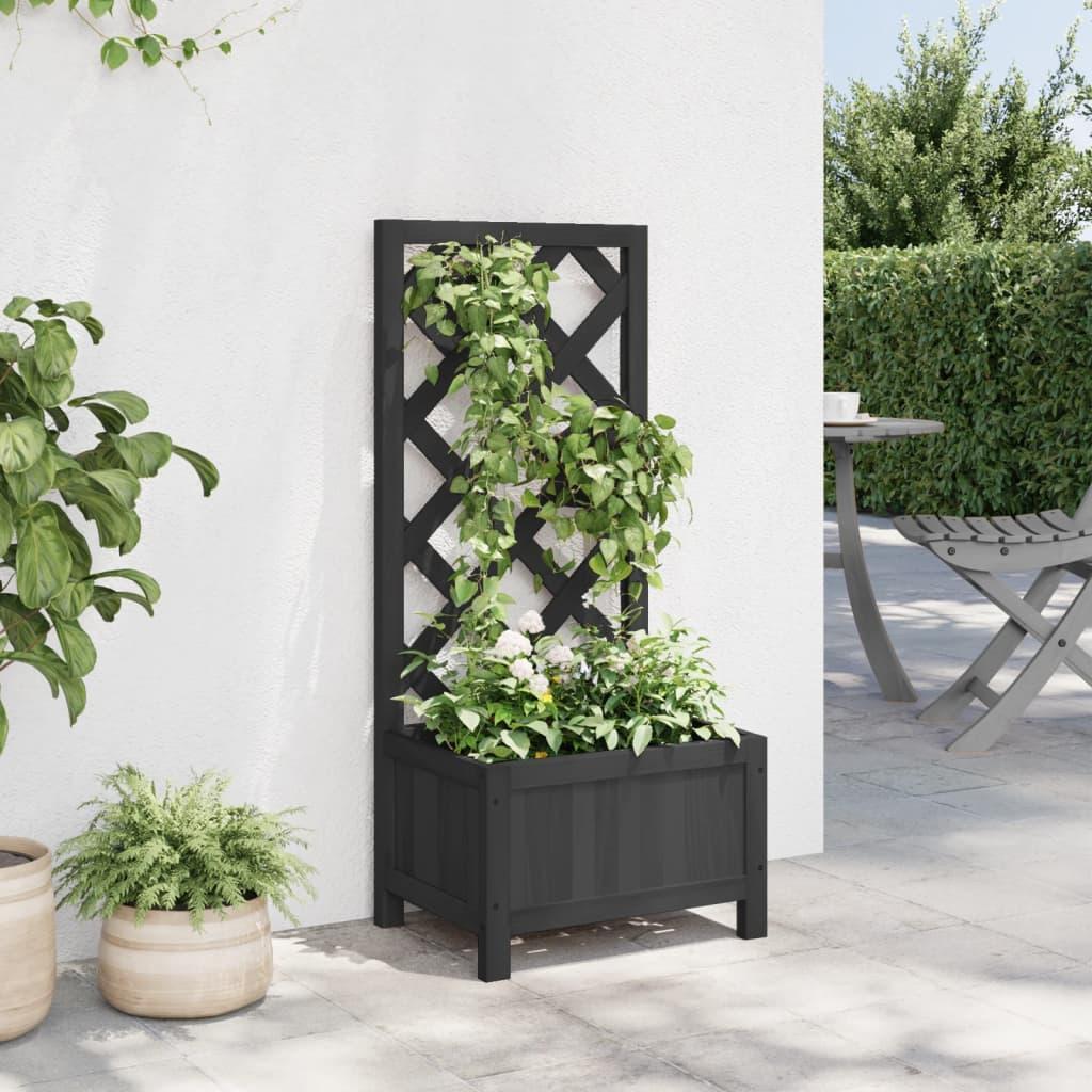 NNEVL Planter with Trellis Black Solid Wood Fir.