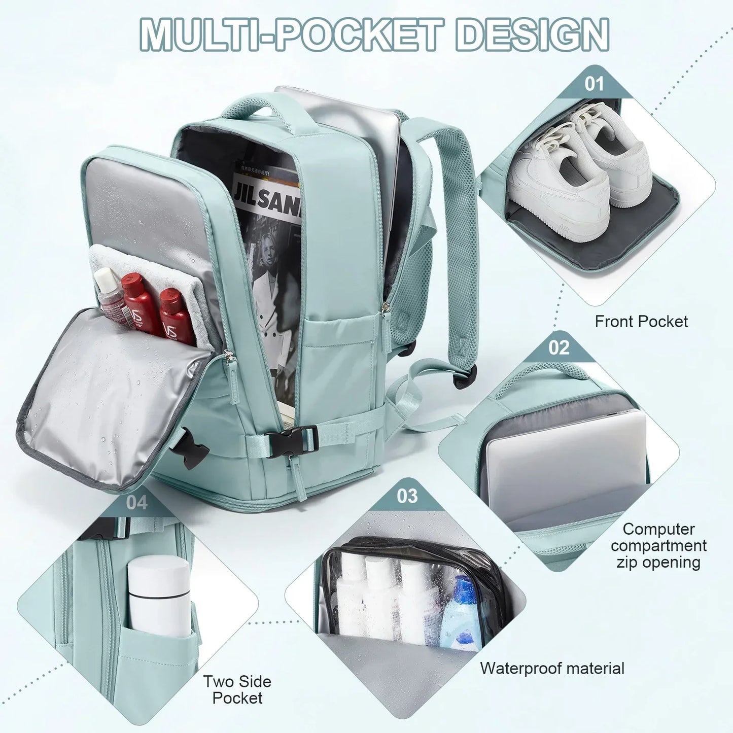 Waterproof Backpack Air Cushion Support Blue.