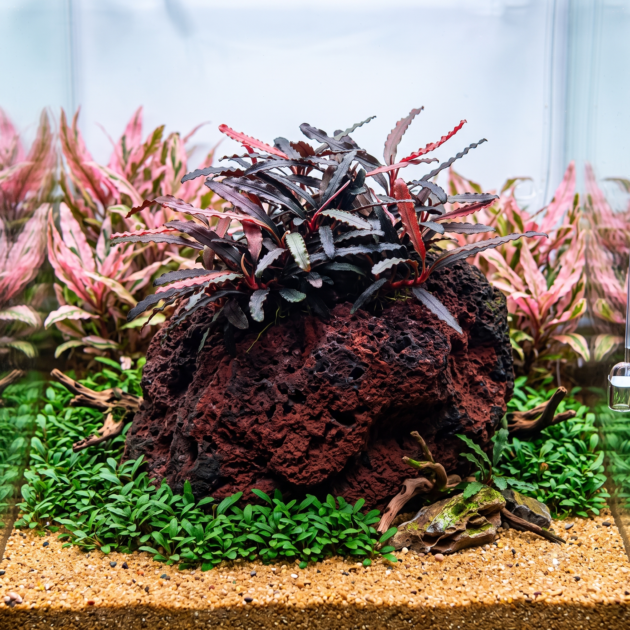 Red Velvet Bucephalandra on lava rock