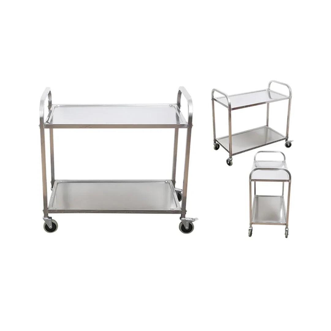 NNEAGS 2X 2 Tier 95x50x95cm Stainless Steel Kitchen Dining Food Cart Trolley Utility Large.