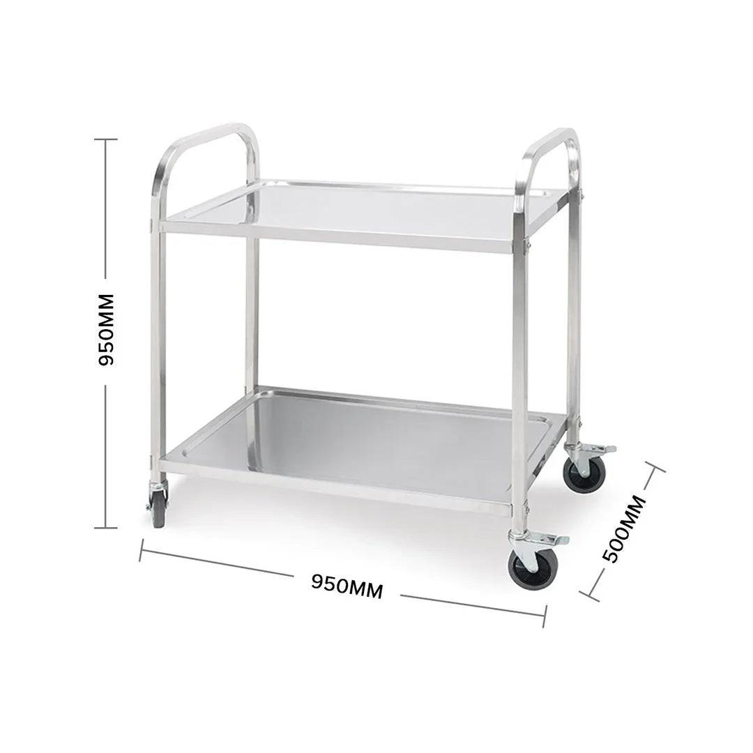 NNEAGS 2X 2 Tier 95x50x95cm Stainless Steel Kitchen Dining Food Cart Trolley Utility Large.