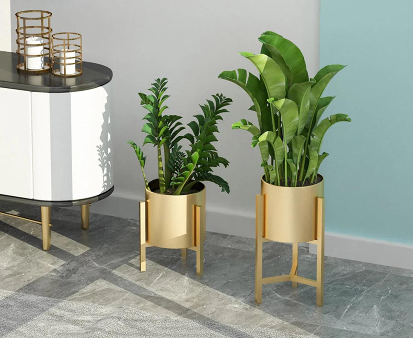 NNEAGS 4X 30CM Gold Metal Plant Stand with Flower Pot Holder Corner Shelving Rack Indoor Display.