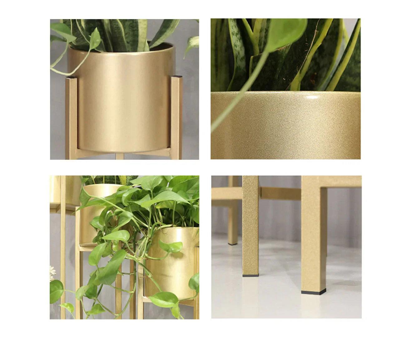 NNEAGS 4X 30CM Gold Metal Plant Stand with Flower Pot Holder Corner Shelving Rack Indoor Display.