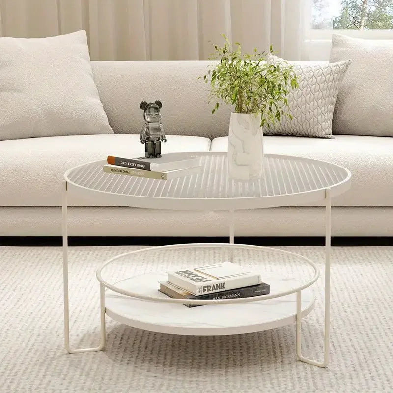 Round Tempered Glass Coffee Table- white Frame+Changhong Glass.