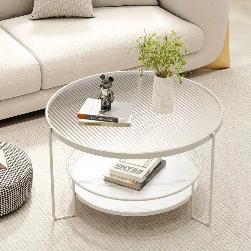 Round Tempered Glass Coffee Table- white Frame+Changhong Glass.