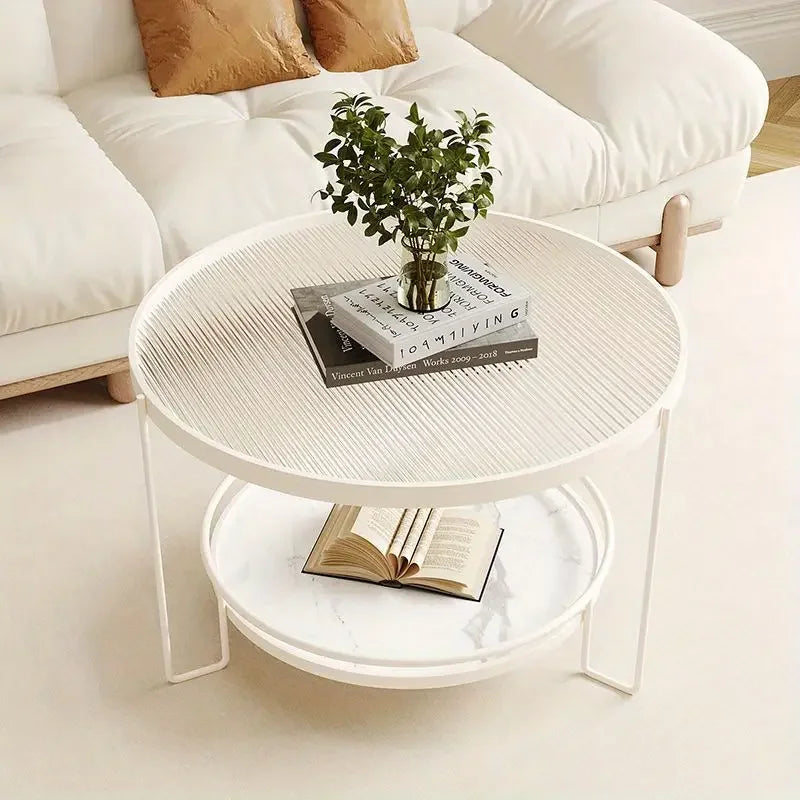 Round Tempered Glass Coffee Table- white Frame+Changhong Glass.