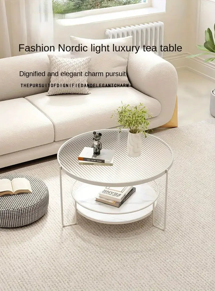 Round Tempered Glass Coffee Table- white Frame+Changhong Glass.