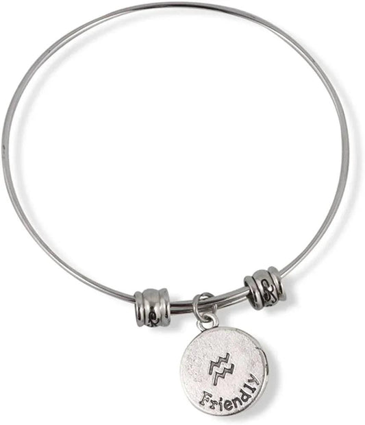 Aquarius Horoscope Astrology Fancy Charm Bangle.