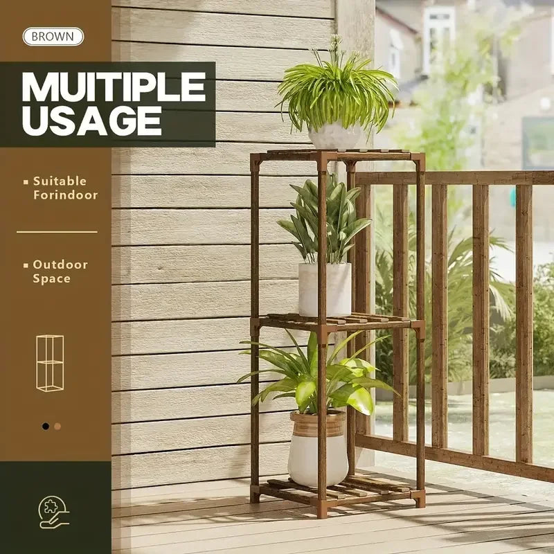 NNETM Botanical Bliss: Three-Level Timber Plant Display.