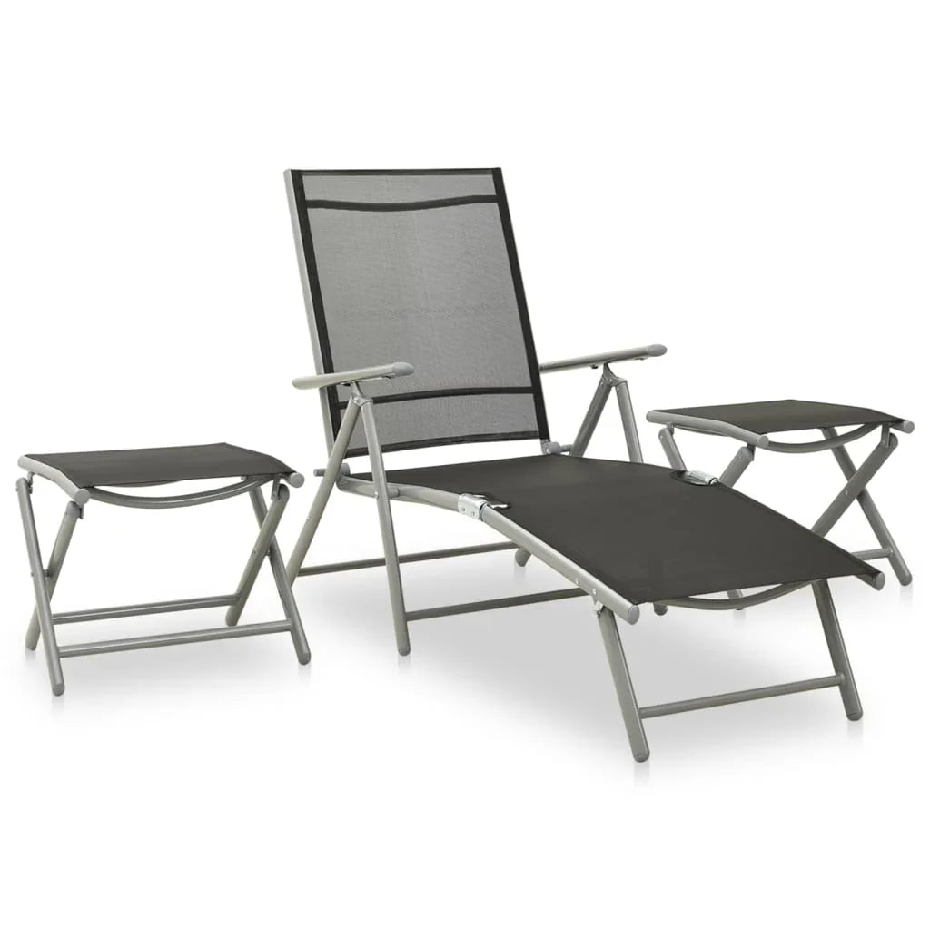 NNEVL 3 Piece Garden Lounge Set Textilene and Aluminium Silver.