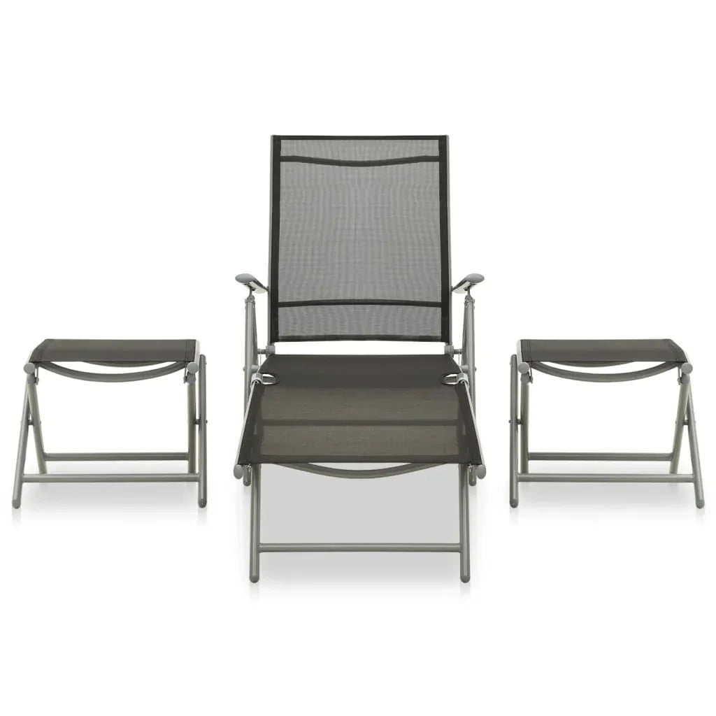 NNEVL 3 Piece Garden Lounge Set Textilene and Aluminium Silver.