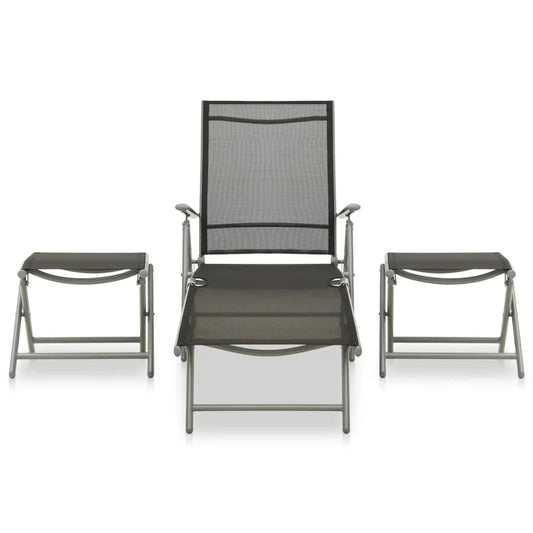 NNEVL 3 Piece Garden Lounge Set Textilene and Aluminium Silver.