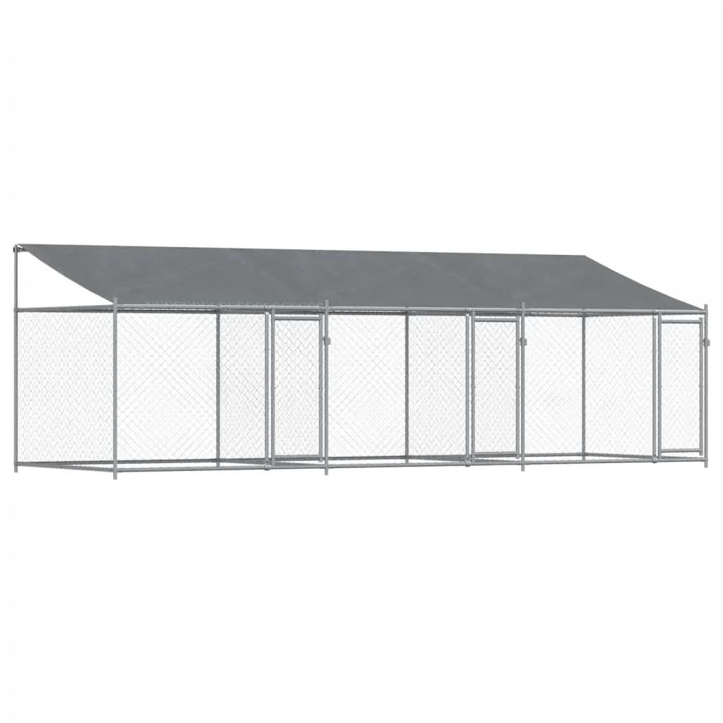 NNEVL Dog Cage with Roof and Doors Grey 6x2x2 m Galvanised Steel.