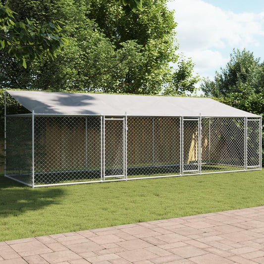 NNEVL Dog Cage with Roof and Doors Grey 6x2x2 m Galvanised Steel.