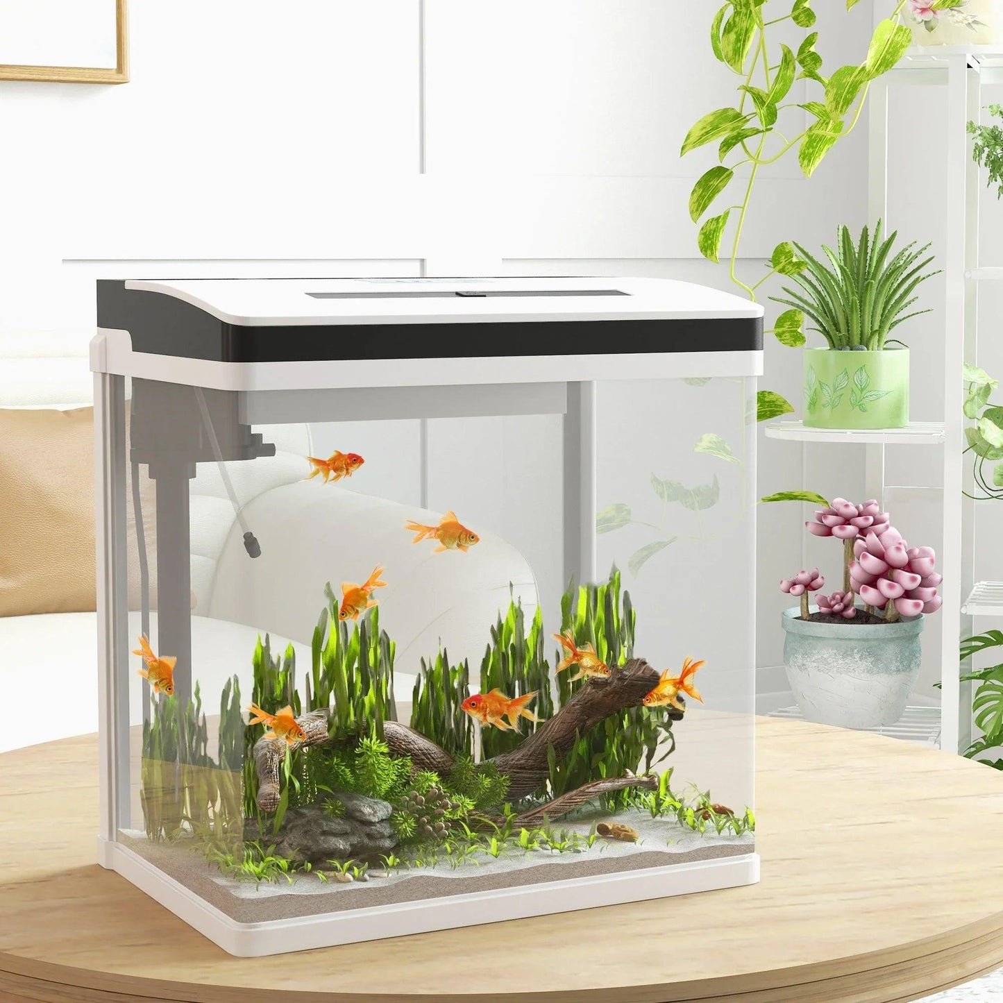 28L Glass Aquarium Fish Tank with Filter, LED Lighting, for Betta, Guppy, Mini Parrot Fish, Shrimp, 38 x 26 x 39.5cm.