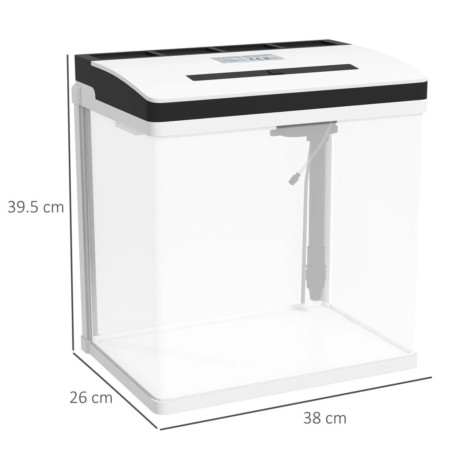 28L Glass Aquarium Fish Tank with Filter, LED Lighting, for Betta, Guppy, Mini Parrot Fish, Shrimp, 38 x 26 x 39.5cm.