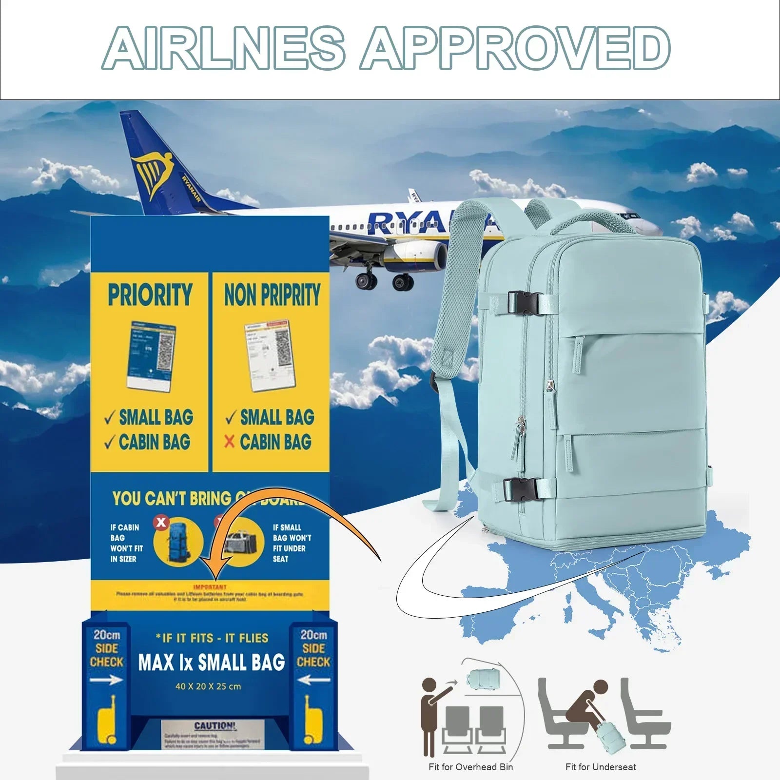 Waterproof Backpack Air Cushion Support Blue.