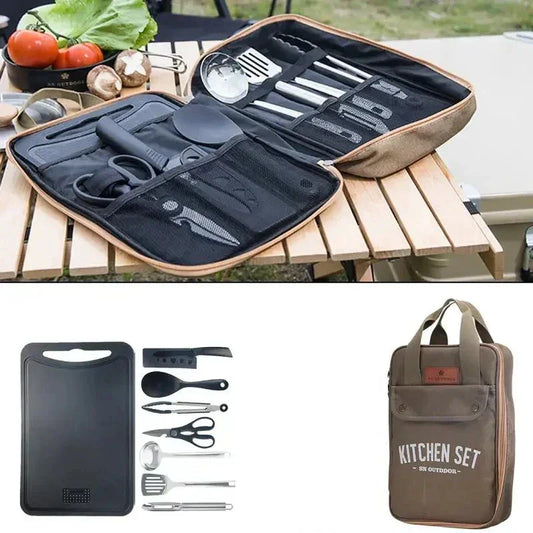 8-Piece Camping Kitchen Cookware Set Khaki.