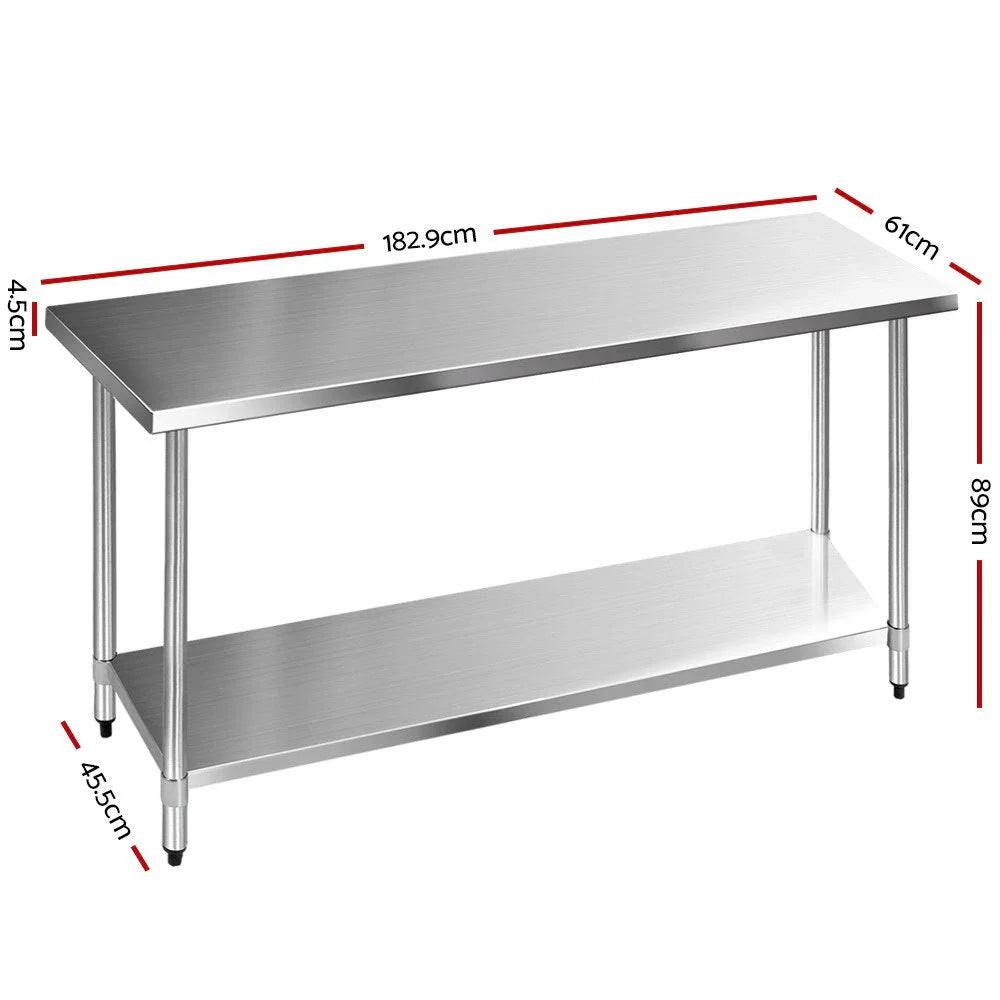 NNEDSZ 610 x 1829mm Commercial Stainless Steel Kitchen Bench.