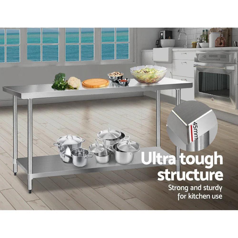 NNEDSZ 610 x 1829mm Commercial Stainless Steel Kitchen Bench.