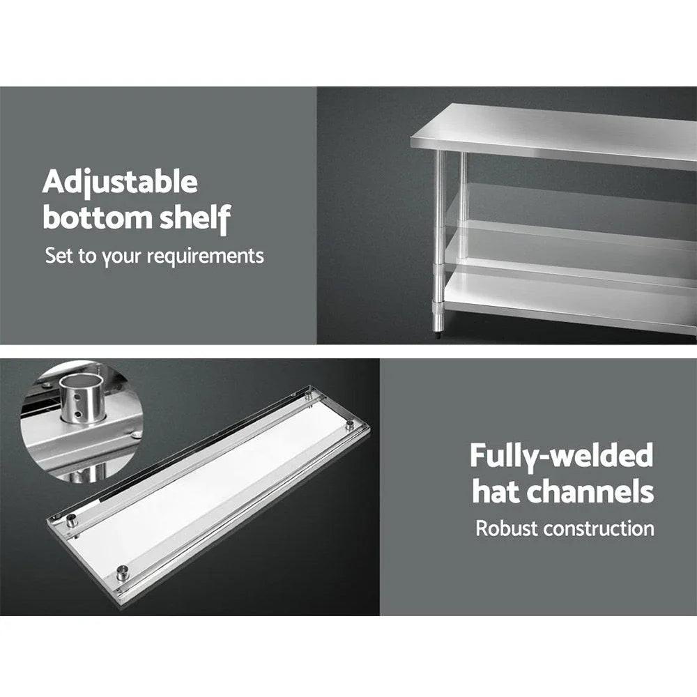 NNEDSZ 610 x 1829mm Commercial Stainless Steel Kitchen Bench.