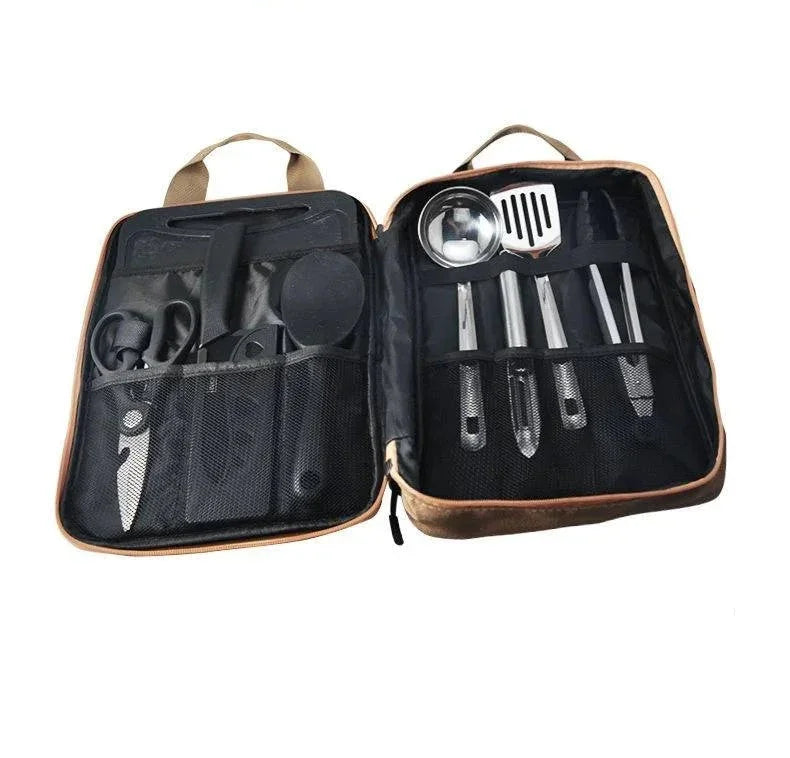 8-Piece Camping Kitchen Cookware Set Khaki.