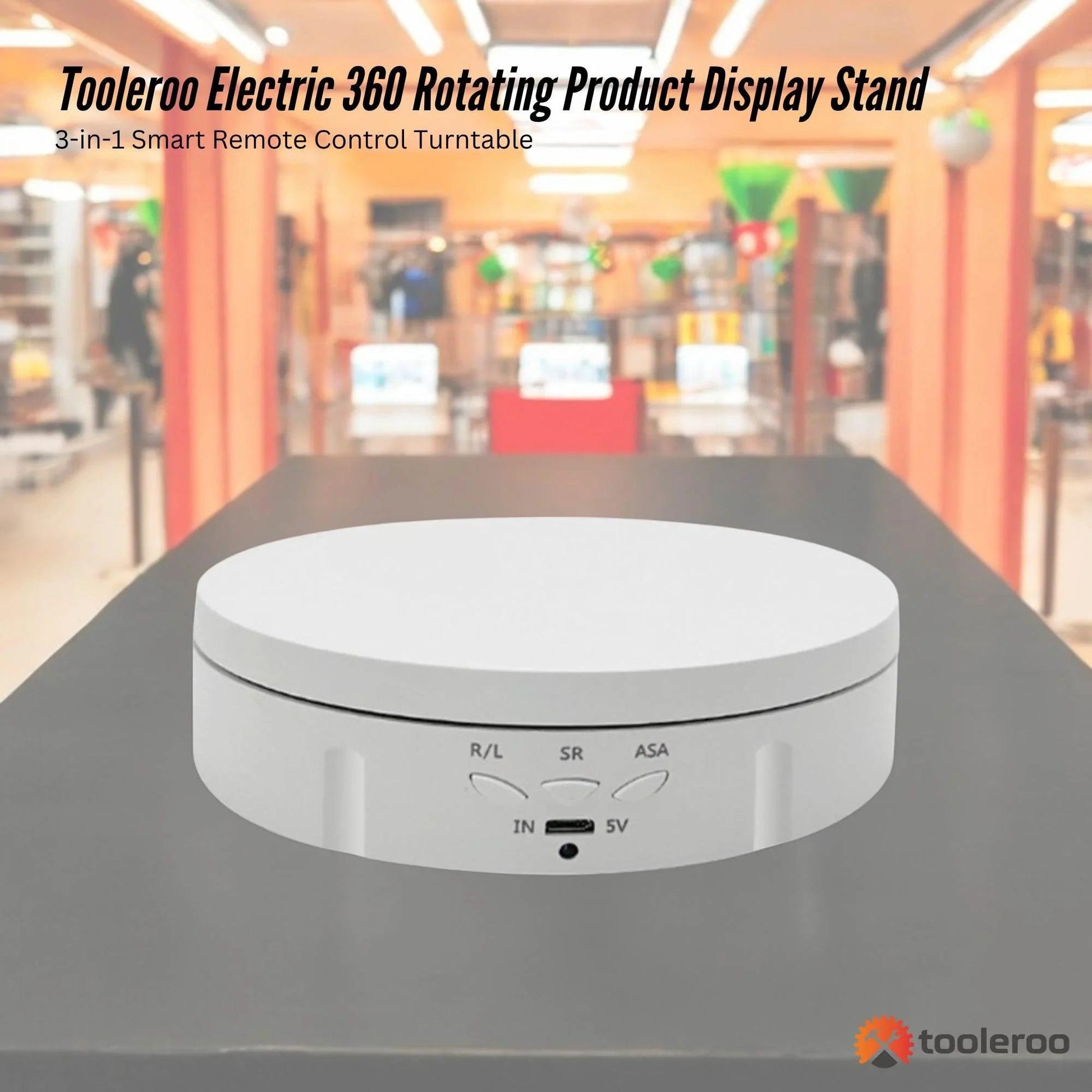 Tooleroo Electric 360 Rotating Product Display Stand White for Merchandise Video.