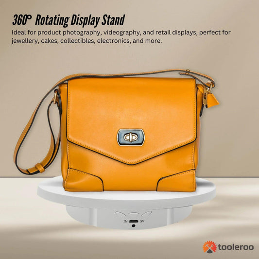 Tooleroo Electric 360 Rotating Product Display Stand White for Merchandise Video.