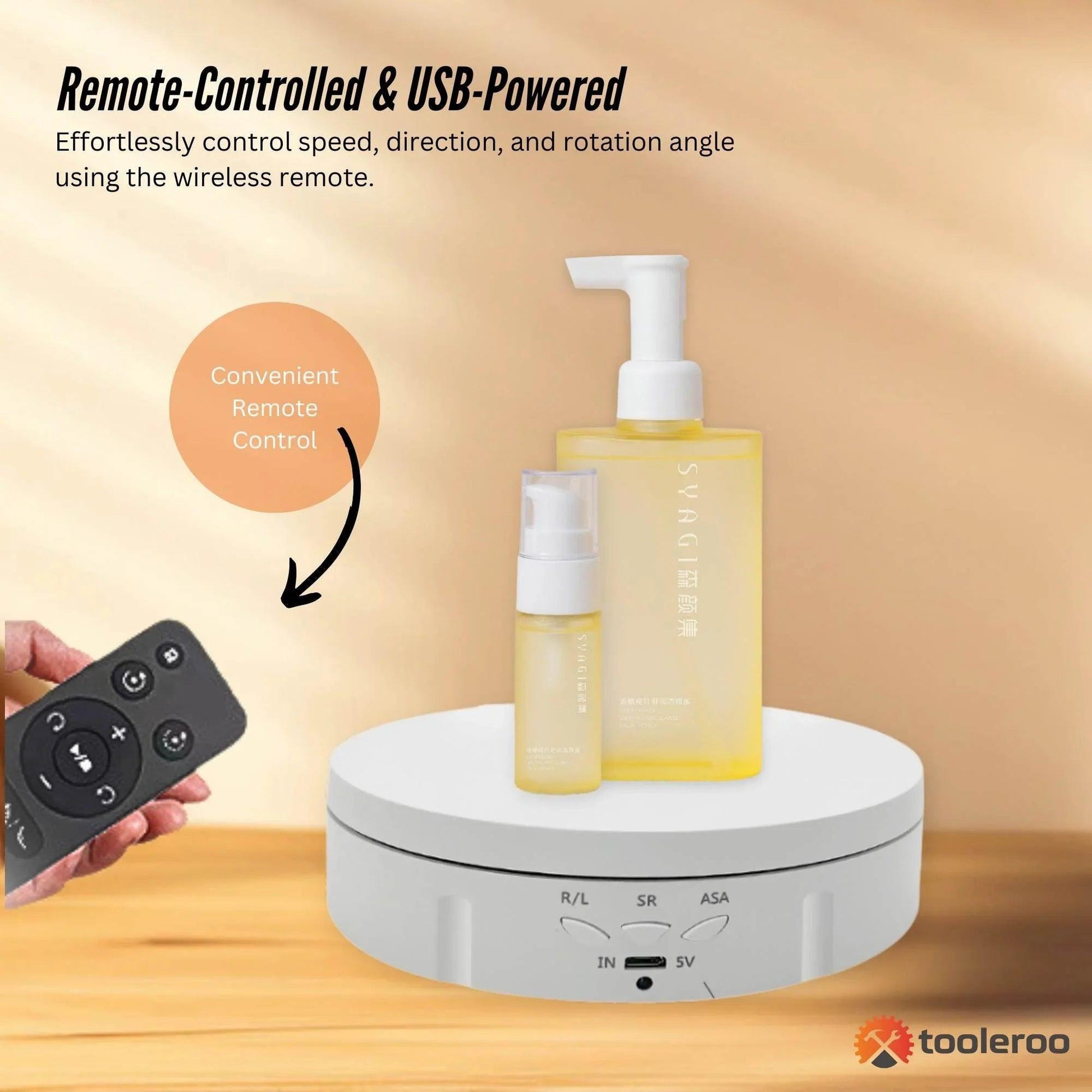 Tooleroo Electric 360 Rotating Product Display Stand White for Merchandise Video.