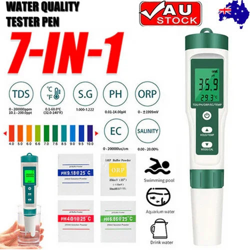 NNEDSZ 7 In 1 PH Meter TDS/EC/Salt/Temp Water Quality Monitor Tester Pen Pool Aquarium.