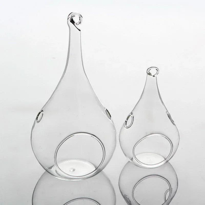 NNEDSZ 10 Pack of Hanging Clear Glass Tealight Candle Holder Tear Drop Pear Shape - 12cm High - Terrarium Plant Mini Garden Holder Decor.