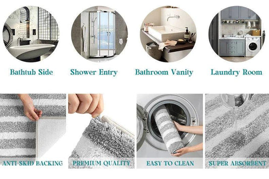 NNEDSZ Gray gradient Absorbent Striped Bathroom Rug - Non-Slip Bath Mat for Bathroom, Toilet & Shower Room Entrance 60x90cm.
