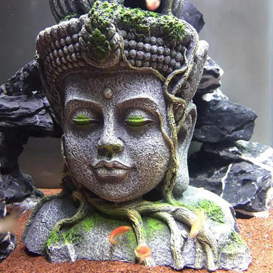 Bodhisattva Head Resin Aquarium Decoration - Stunning Reptile Tank Ornament.