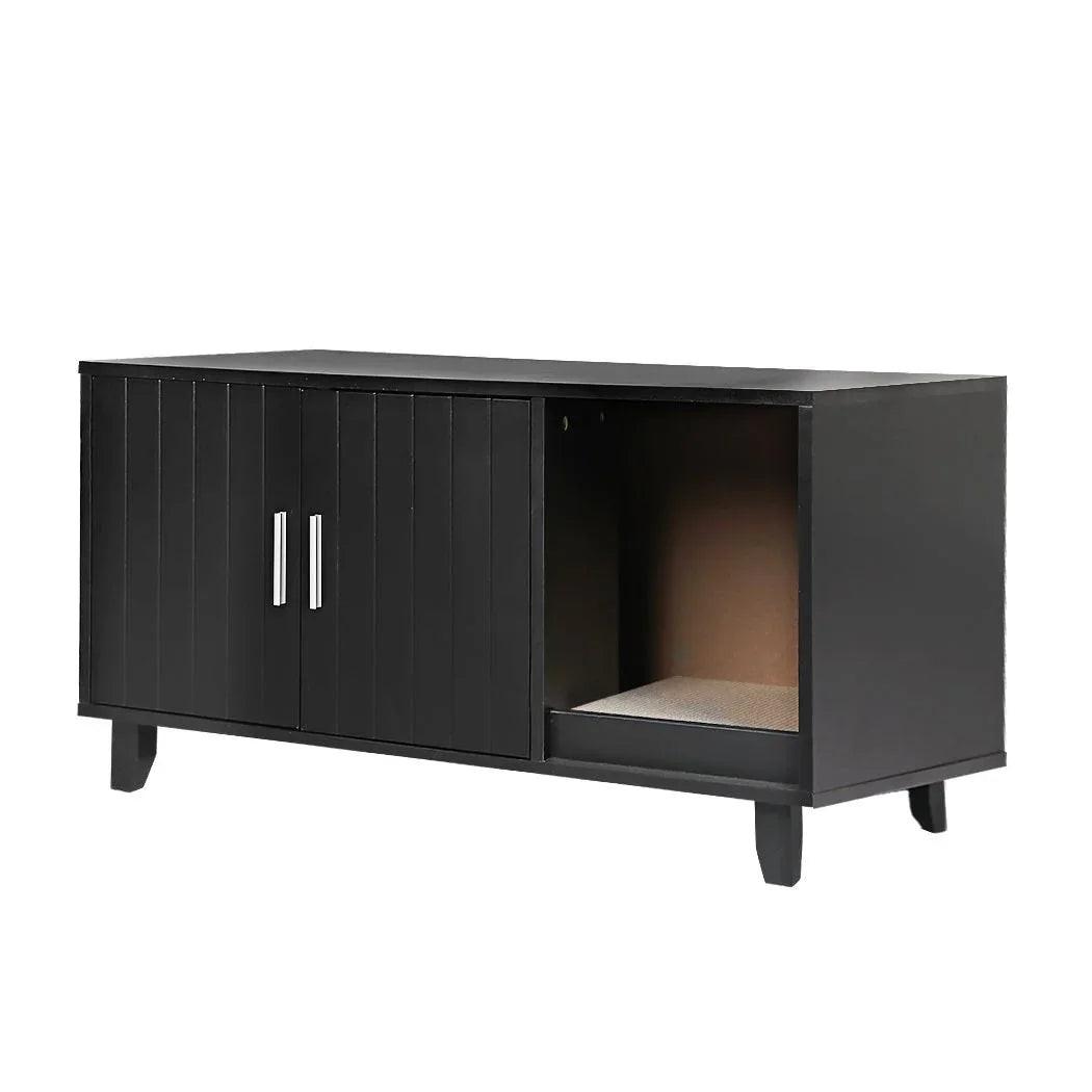 Enclosed Hooded Cat Bed Box Furniture in Black.