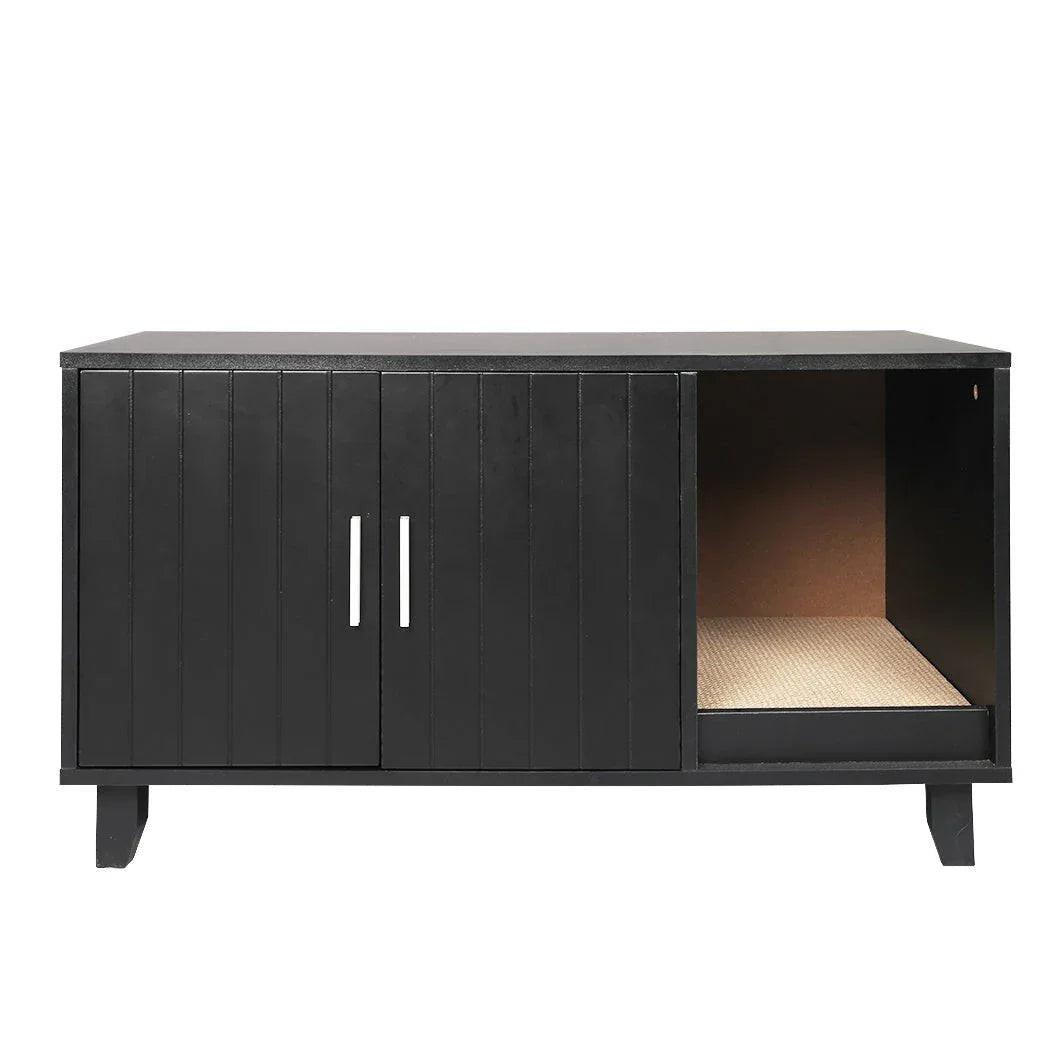 Enclosed Hooded Cat Bed Box Furniture in Black.