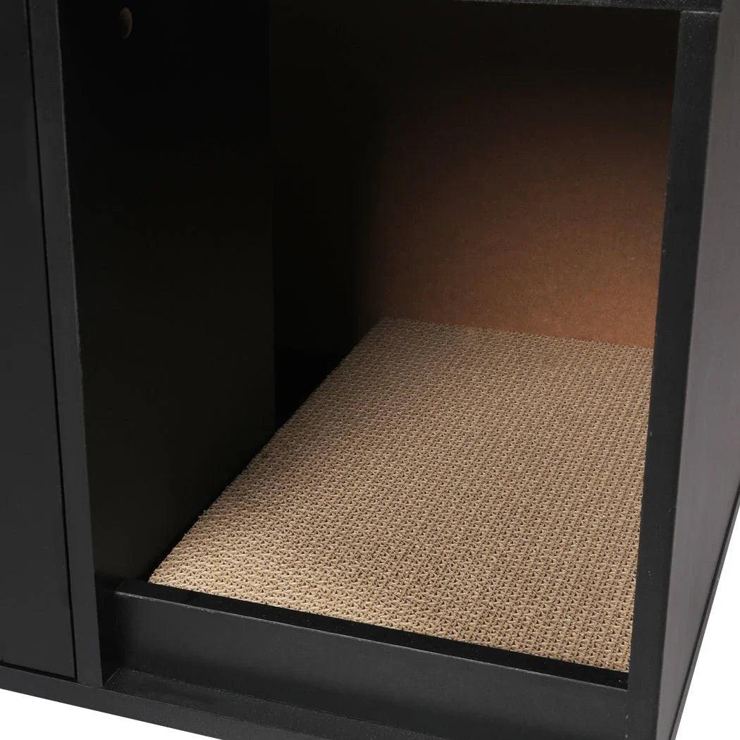 Enclosed Hooded Cat Bed Box Furniture in Black.