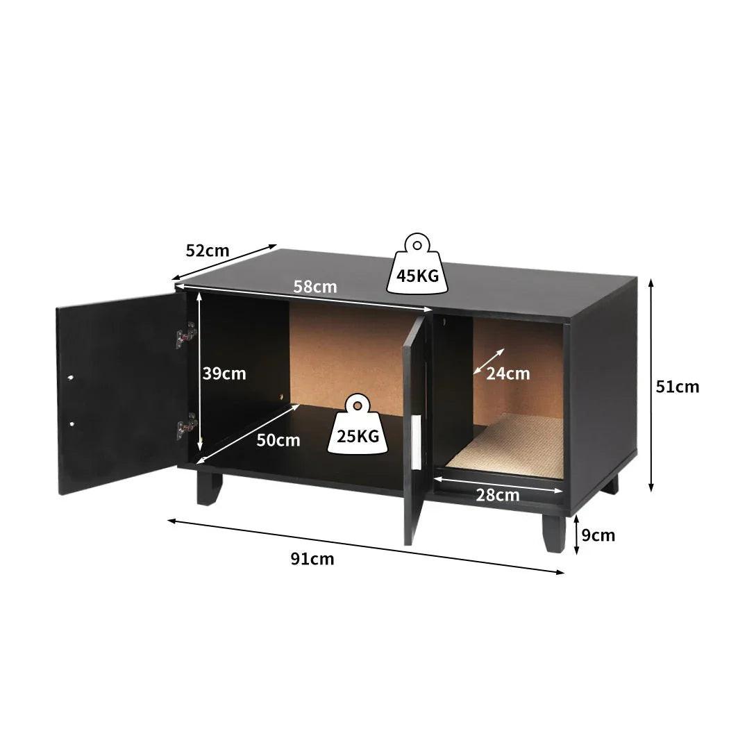 Enclosed Hooded Cat Bed Box Furniture in Black.