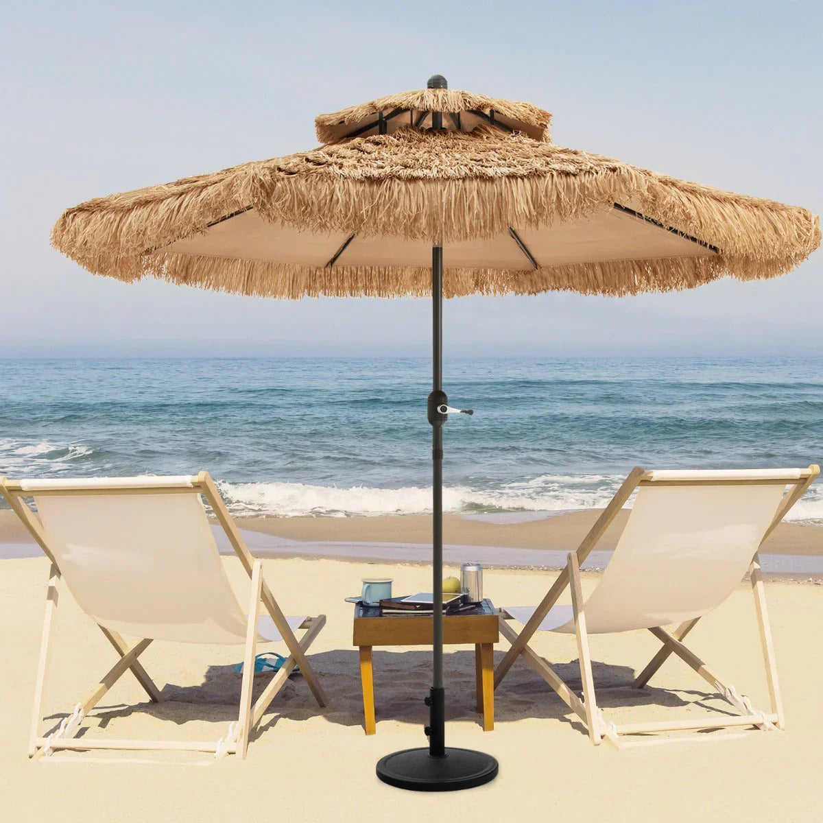 NNECW Thatched Tiki Umbrella with 8 Ribs and Tilt Adjustment.